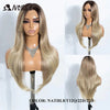 A long, straight ombre lace front wig in a light blonde shade displayed on a mannequin.