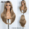 A long, straight ombre lace front wig in a light brown shade displayed on a mannequin.