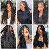 A collage of women showcasing various styles and lengths of black bulk kinky straight human hair extensions for boho braids.