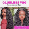 Close-up of a woman modeling a black deep wave wig with lace front natural hair