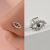 Silver surgical steel demon angel nose stud earrings with a detailed eye design