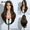 A dark brown, 26-inch straight ombre lace front wig displayed on a mannequin head.