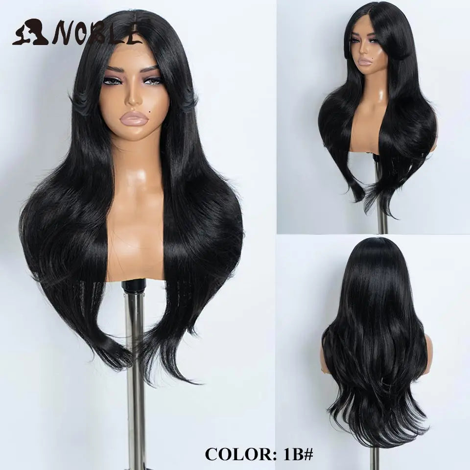 A black straight ombre lace front wig displayed on a mannequin, showing the hair from the front and back.