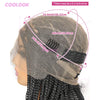 A close-up of a full lace box braid wig for black hair showing measurements and texture.