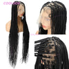 A black cornrow braid wig with full lace is shown from the front and back views.