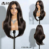 A dark brown straight ombre lace front wig displayed on a mannequin, featuring a silver necklace.