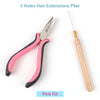 Kit rosa de 3 agujas, pinzas y una aguja para extensiones de cabello