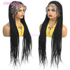 A model displays a 36 inch synthetic heart cornrow braids wig in black hair with light gray highlights.