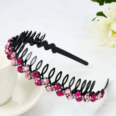 Black anti-slip hairband decorated with pink and red rhinestones