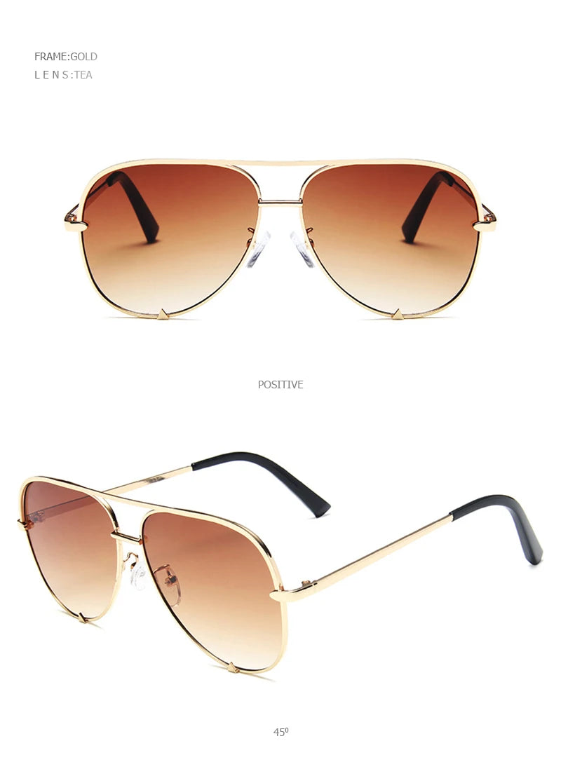 Gold frame sunglasses with tea lens in a classic aviator style, shown in a positive view.