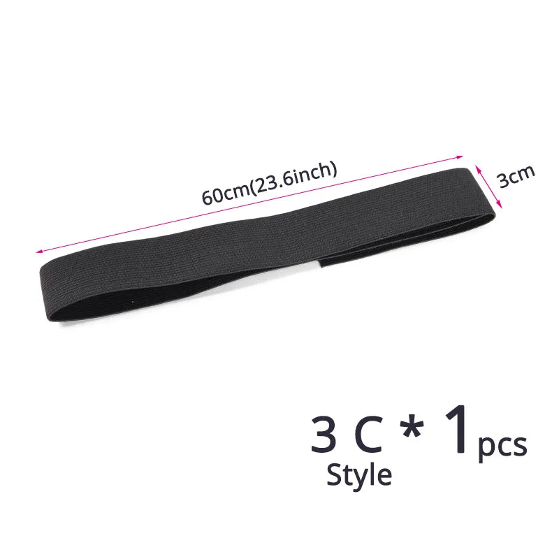 Black adjustable lace wig edge band shown flat with dimensions 60cm (23.6 inch)