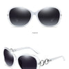 Sonnenbrille mit weißem Rahmen und schwarzer Linse, in Frontal- und Seitenansicht.