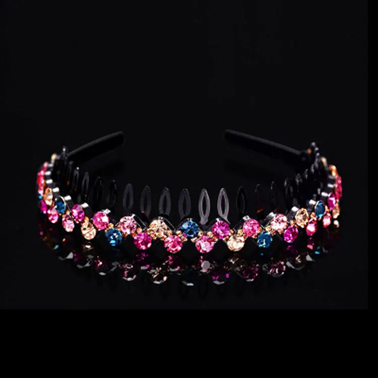 A black rhinestone anti-slip headband decorated with pink and blue faux pearls.