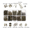A collection of jewelry findings including clasps, hooks, jump rings, and various sizes in gold-toned metal.