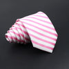 A pink and white striped necktie rolled into a fan shape.