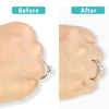 Before and after comparison of a silicone ring size adjuster set on a finger.