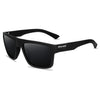 A pair of black polarized sport sunglasses with a flexible arm.