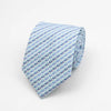 Light blue and white patterned necktie with a geometric stripe design