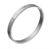 A silver stainless steel bracelet featuring Roman numerals engraved on the surface.