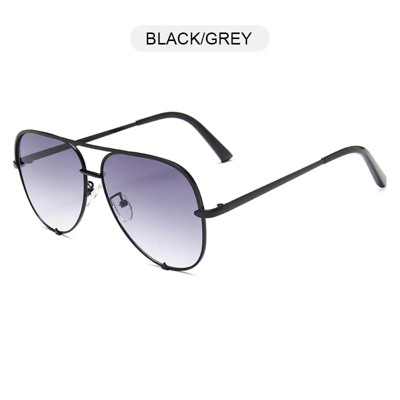 Black and grey gradient aviator sunglasses with black metal frames