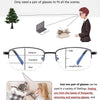 A pair of progressive multifocal reading glasses demonstrating distance, transition, and magnification features.