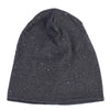 A dark gray beanie hat adorned with small, scattered silver or clear rhinestones.
