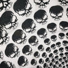 Tela con patrón de calavera negra, diseño repetitivo ideal para bandana o pañuelo.