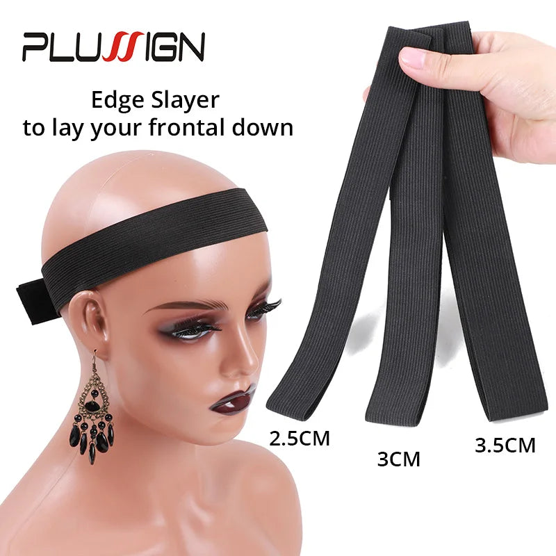 Black edge slayer band for laying frontal down on a mannequin head