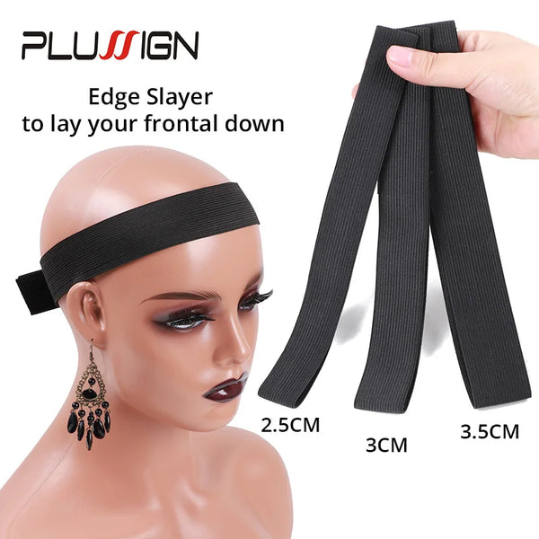 Black edge slayer band for laying frontal down on a mannequin head