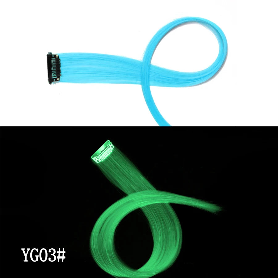 A bundle of bright blue synthetic hair extensions shown stretched into a loop.