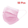 A pack of 50 pink disposable face masks.