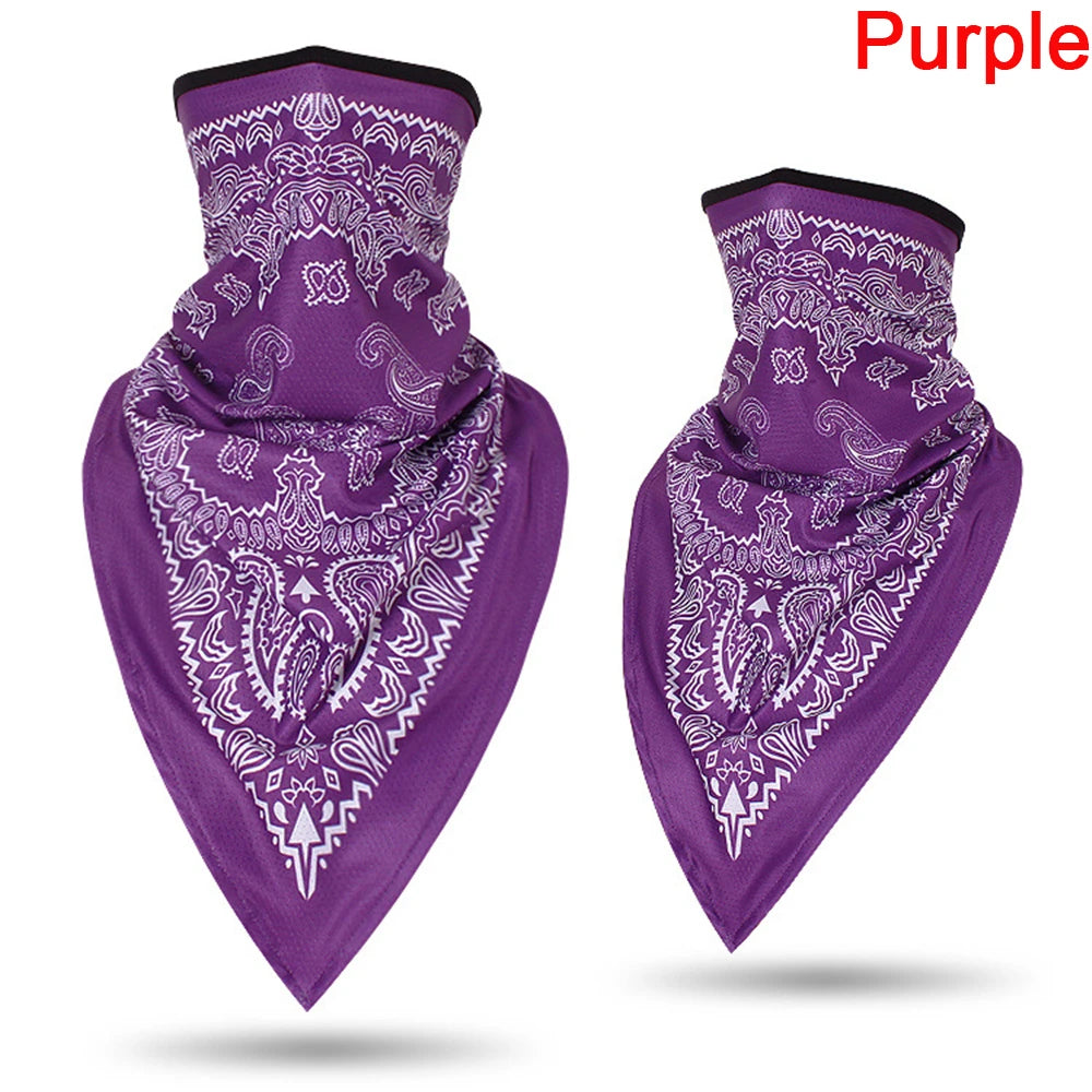 Gafete y balaclava multifunción morado con estampado paisley blanco