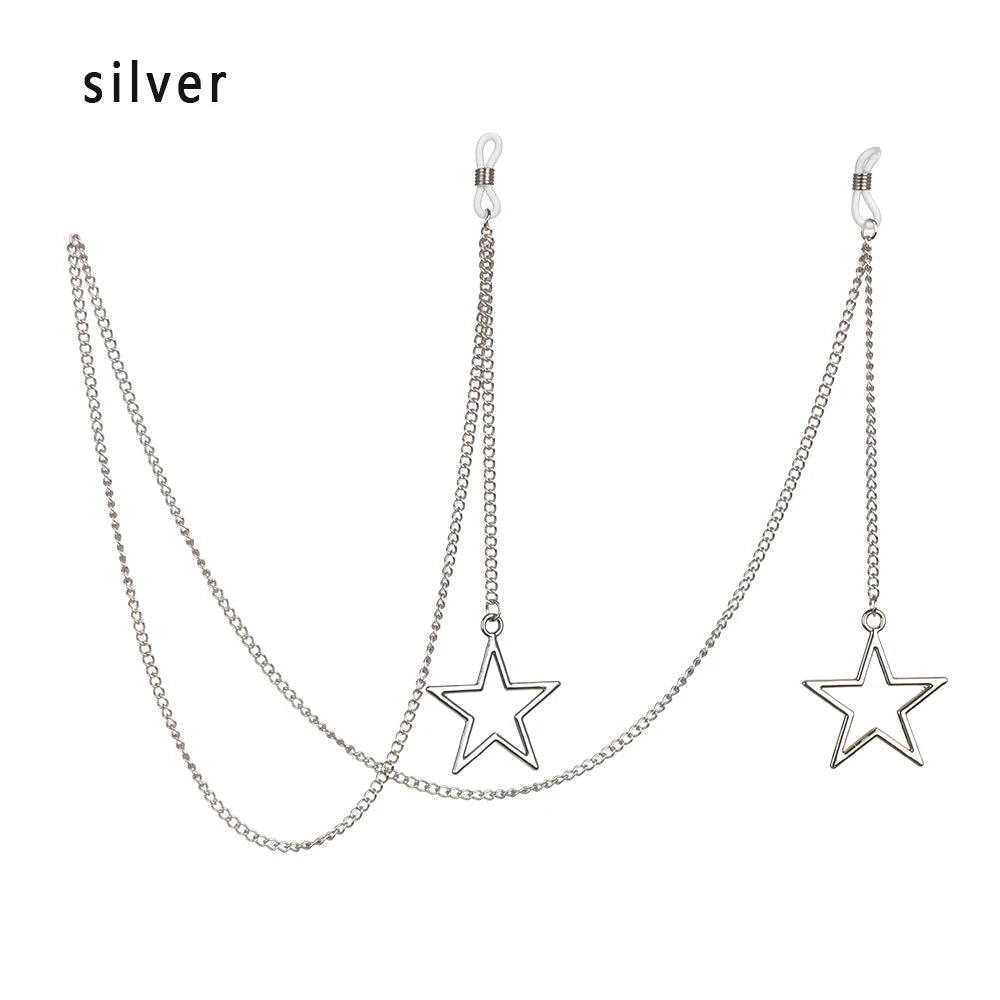 Silver hollow star pearl lanyard and chain for eyeglasses