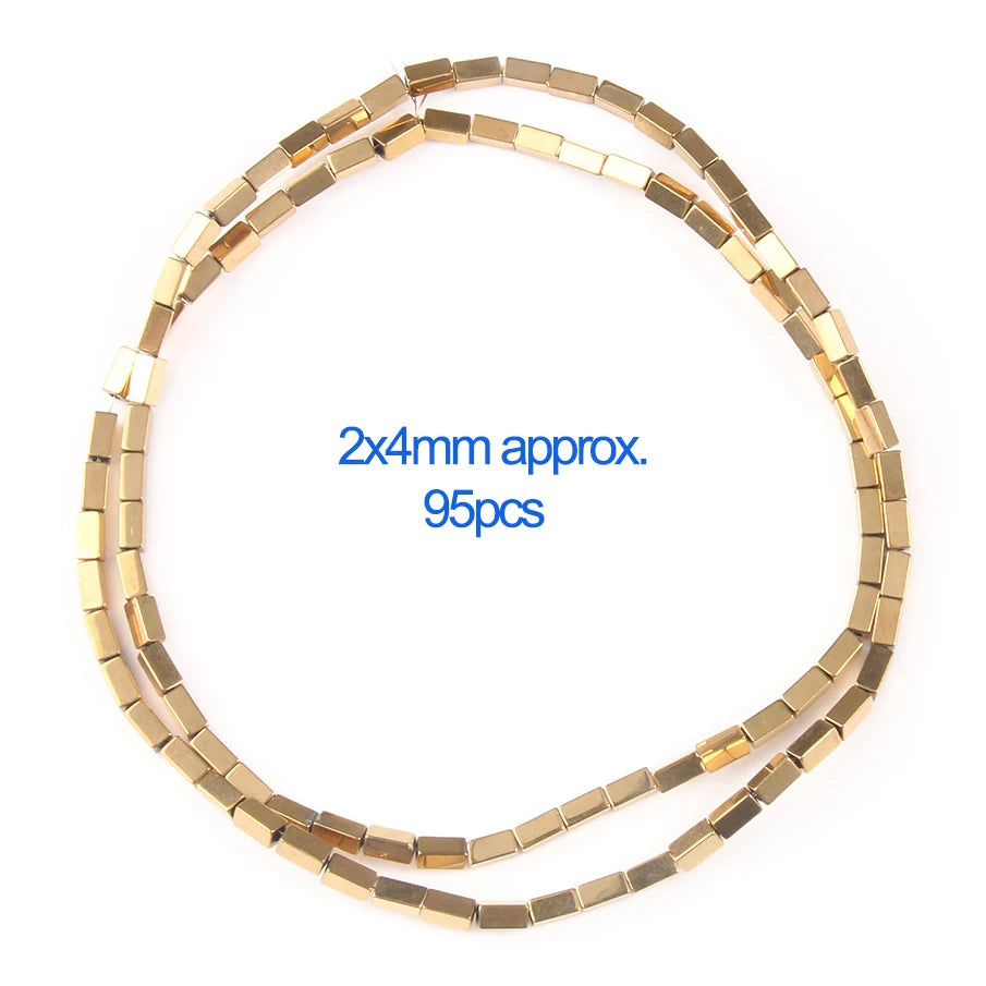 A string of gold-plated hematite round cube beads for DIY jewelry, approximately 95 pieces.