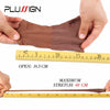 Hands hold a brown stretchable nylon wig cap measuring 16.5 cm and a 60 cm stretch bar.