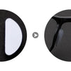 A black silicone nose pad for eyeglasses, shown in two views.