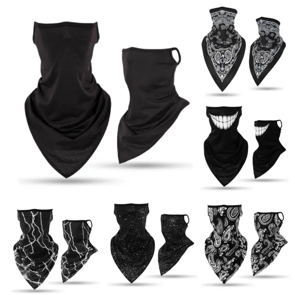 Colección de gaiteros y balaclavas negras con diversos diseños y patrones.