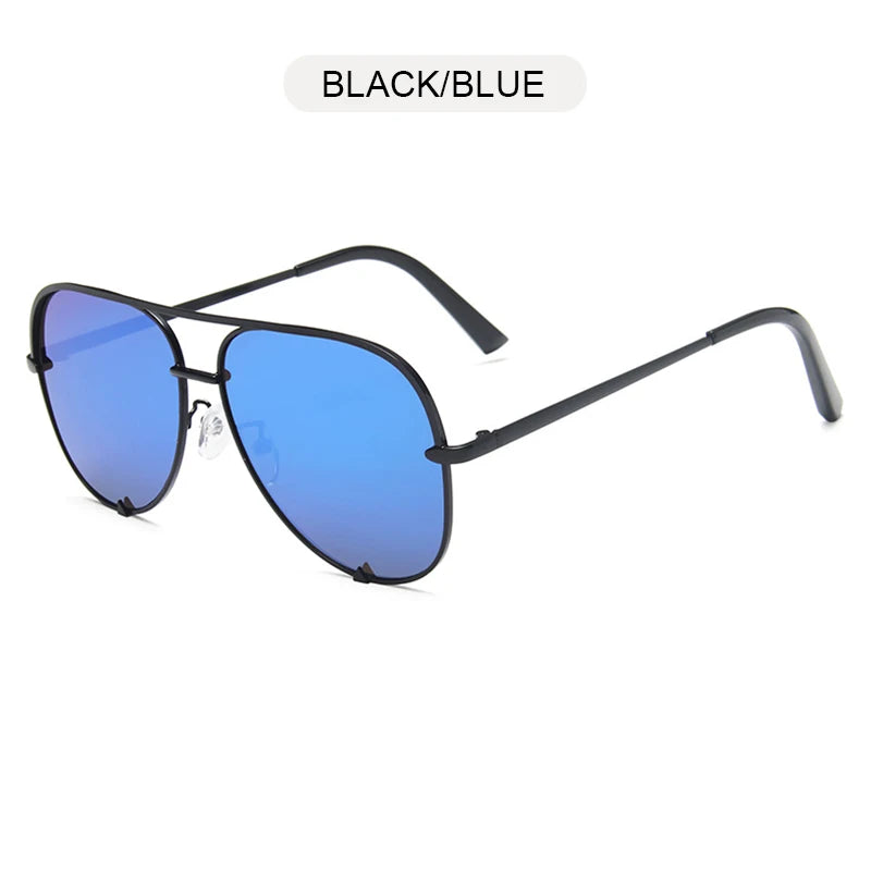 Black and blue gradient aviator sunglasses with black metal frames