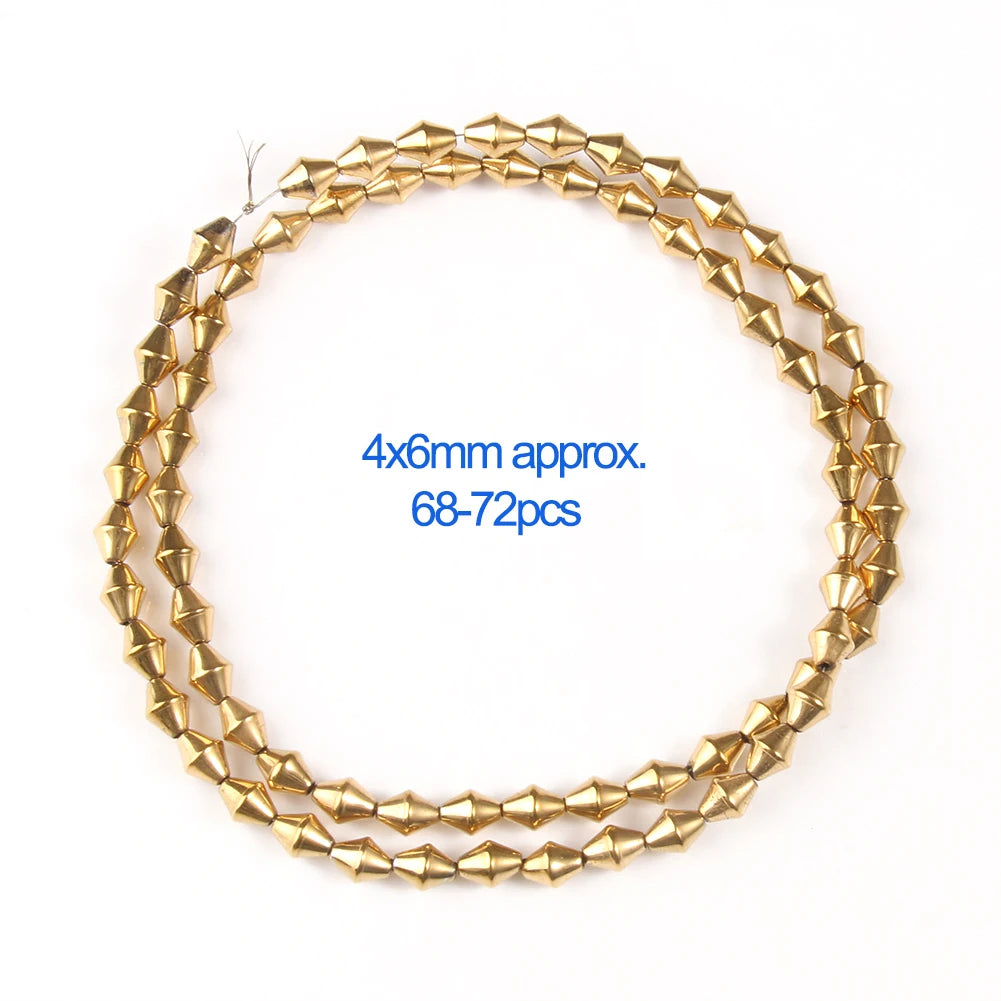 A strand of gold-plated hematite round cube beads used for DIY jewelry.