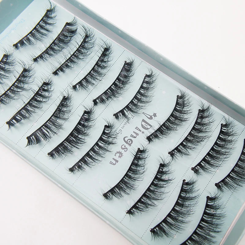 A display of handmade 3D mink false eyelashes in various styles and lengths.