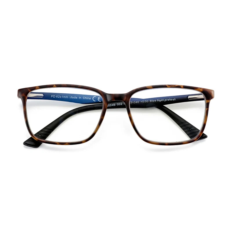 Une paire de lunettes de lecture à monture marron avec protection anti-lumière bleue.
