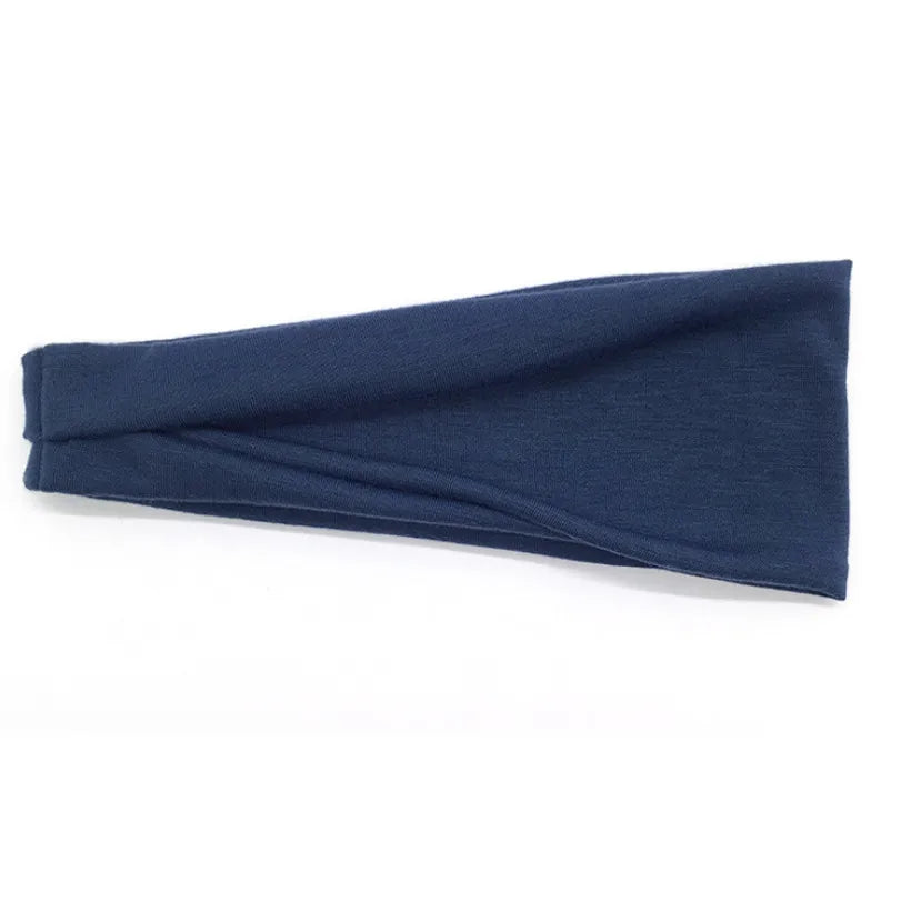 Dunkelblaue Baumwoll-verzwiclte Stirnband-Stirnband-Binde flach dargestellt.