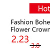 A close-up photo of a woman wearing a red rose flower crown hair band for bridal or bohemian style.