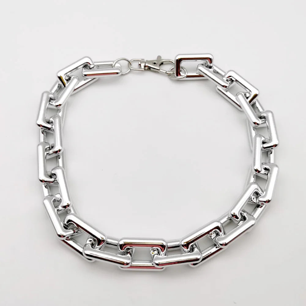 Silver boho punk twisted link necklace with a chain link design