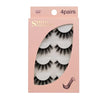 A box of 4 pairs of handmade mink strip eyelashes with a pink background.