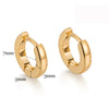 A pair of minimalist gold hoop earrings shown with dimension lines.