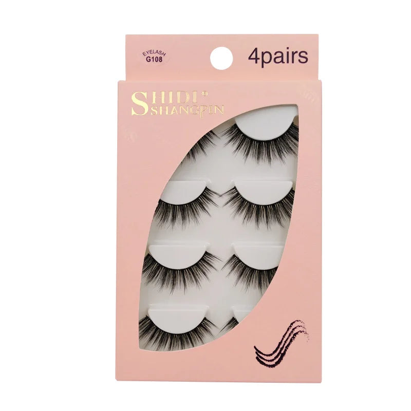 A box of 4 pairs of Shadi Shanghai eyelash extensions in a pink packaging.