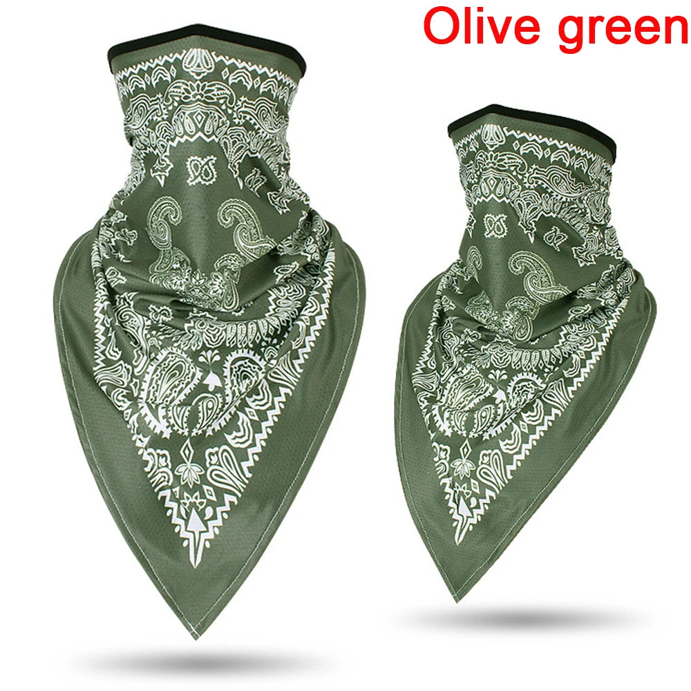 Gafete y balaclava multiuso verde oliva con estampado paisley blanco