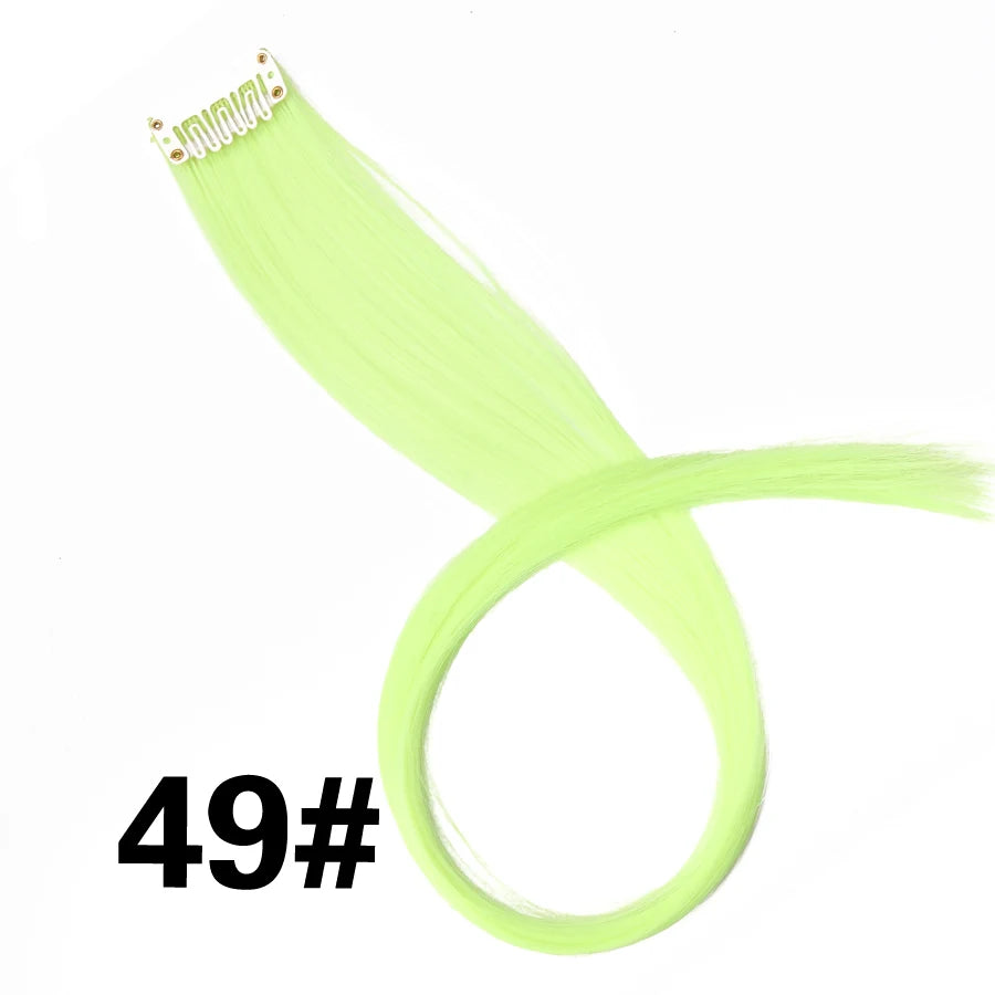 A bundle of bright lime green synthetic hair extensions, labeled 49#, is shown coiled on a circular clip.