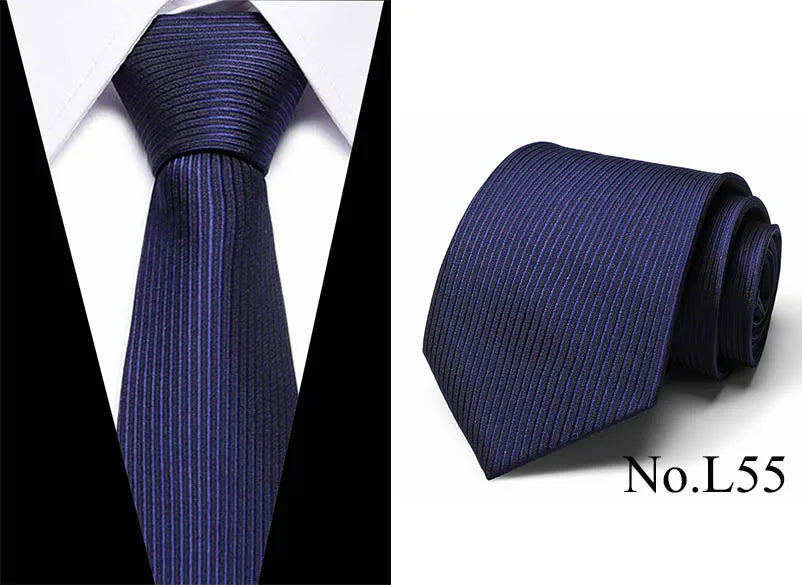 Dark blue striped silk tie shown folded and laid flat against a white background.